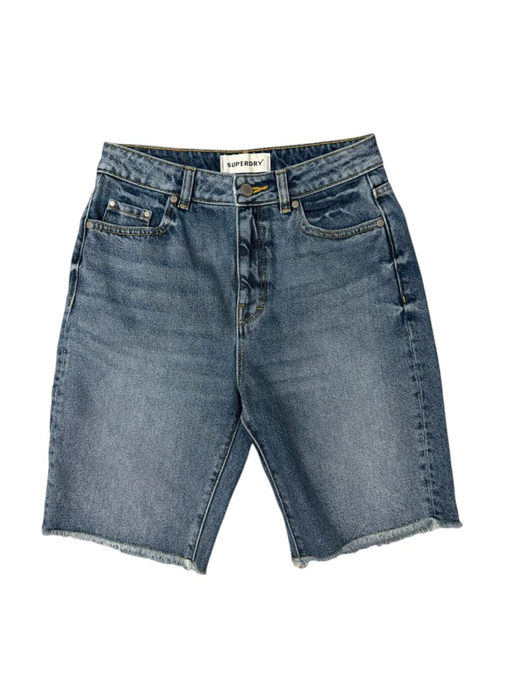 Superdry Women’s Bermuda Boy Factory Frayed Denim Jean Shorts Size 26 x 9”L